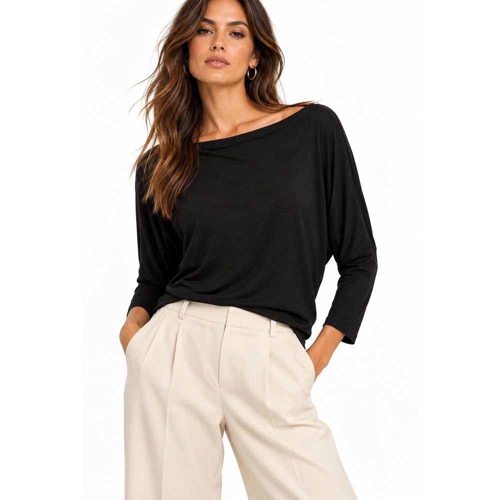 Michael Stars Esperanza Boat Neck Tee Black Refined Jersey Top Small NEW